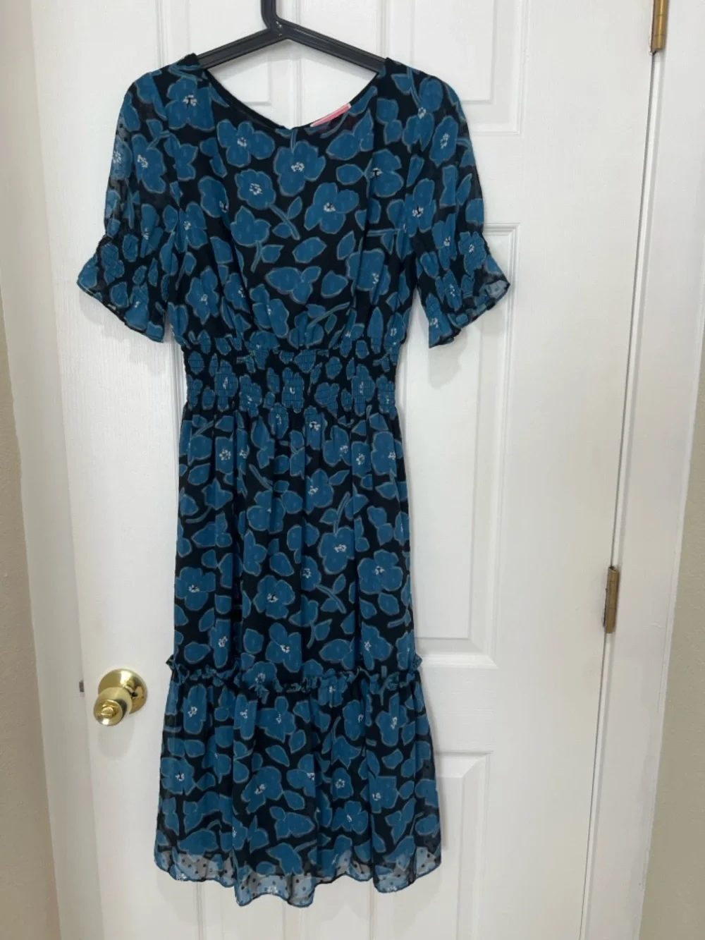 Kate Spade Boho Blue Floral Smocked Midi Dress Size S - Picture 4 of 9